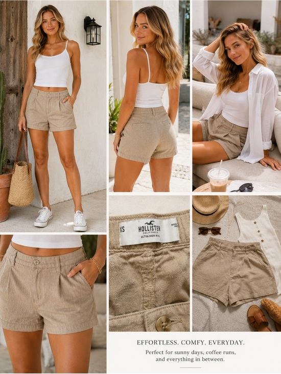 Hollister Pants - Hollister Ultra High-Rise Linen Blend Shorts XS Beige Khaki Casual Summer
